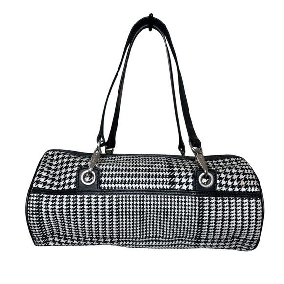 Ralph Lauren LAUREN Houndstooth Barrel Satchel Black White Shoulder Bag - Picture 4 of 7
